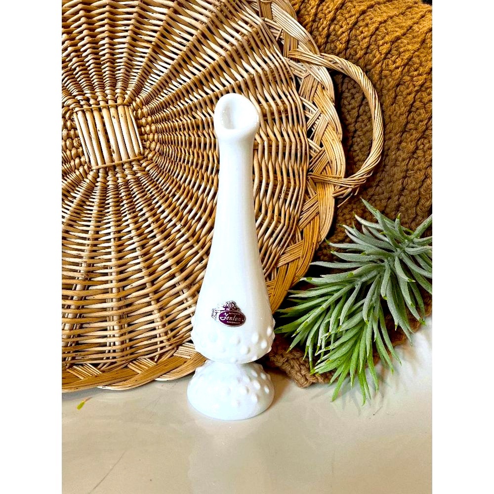 Vintage Fenton Hobnail White Milk Glass Bud Vase w/Sticker